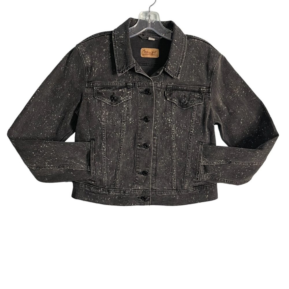 Levi’s black speckled polka dot 
Denim jean jacket size L